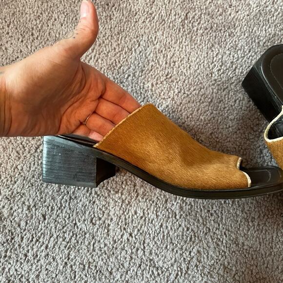 Vintage Y2K square toe animal hair mule sandal - Picture 3 of 7